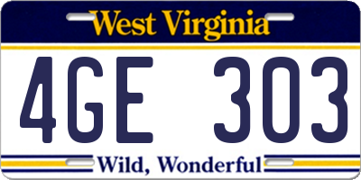 WV license plate 4GE303