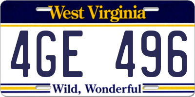 WV license plate 4GE496
