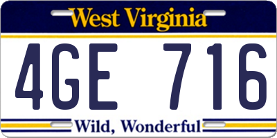 WV license plate 4GE716