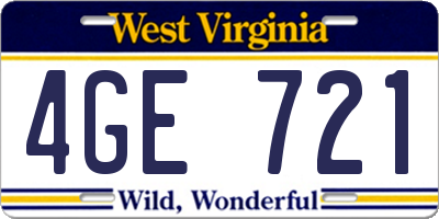 WV license plate 4GE721