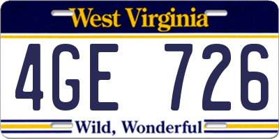 WV license plate 4GE726