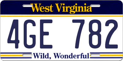 WV license plate 4GE782