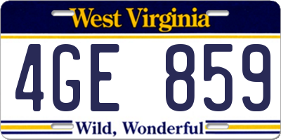 WV license plate 4GE859