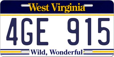 WV license plate 4GE915