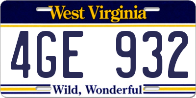 WV license plate 4GE932