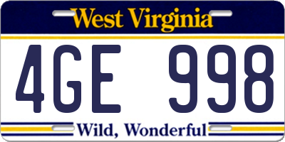 WV license plate 4GE998