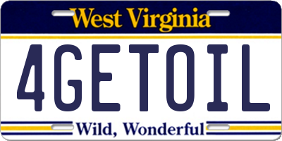 WV license plate 4GETOIL