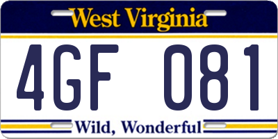 WV license plate 4GF081