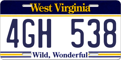 WV license plate 4GH538