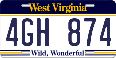 WV license plate 4GH874
