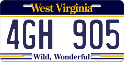 WV license plate 4GH905