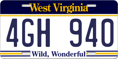 WV license plate 4GH940