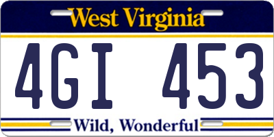 WV license plate 4GI453