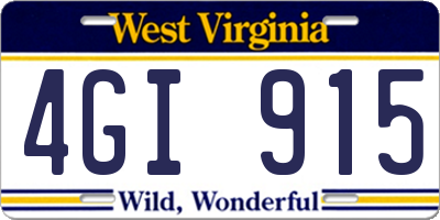 WV license plate 4GI915