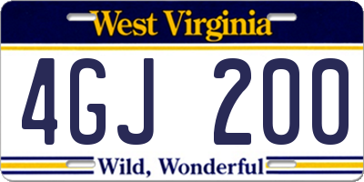 WV license plate 4GJ200