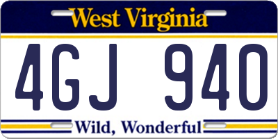 WV license plate 4GJ940