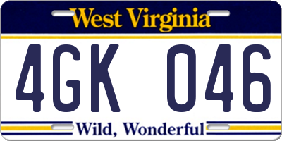 WV license plate 4GK046