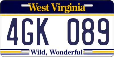 WV license plate 4GK089
