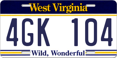 WV license plate 4GK104