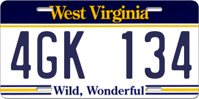 WV license plate 4GK134