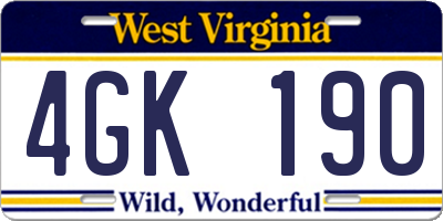 WV license plate 4GK190