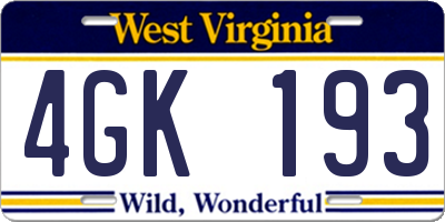 WV license plate 4GK193
