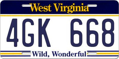 WV license plate 4GK668