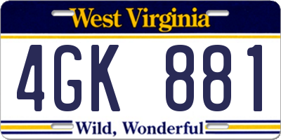 WV license plate 4GK881