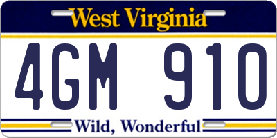 WV license plate 4GM910