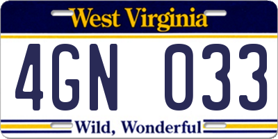 WV license plate 4GN033