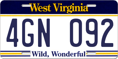 WV license plate 4GN092
