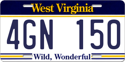 WV license plate 4GN150