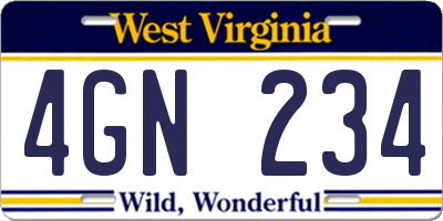 WV license plate 4GN234