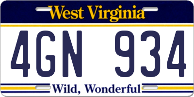 WV license plate 4GN934