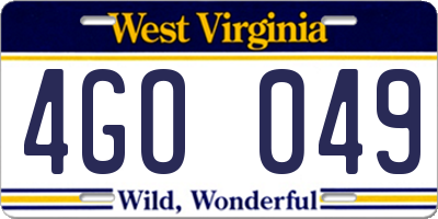 WV license plate 4GO049