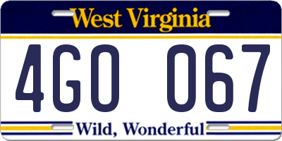 WV license plate 4GO067