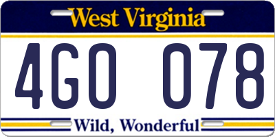 WV license plate 4GO078