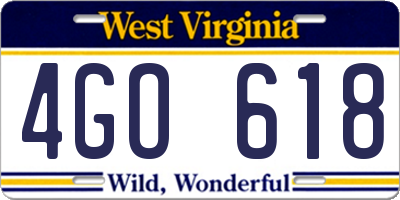 WV license plate 4GO618