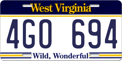 WV license plate 4GO694