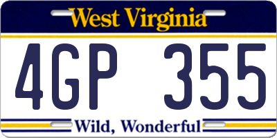 WV license plate 4GP355