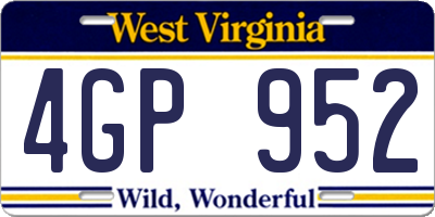 WV license plate 4GP952