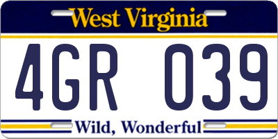 WV license plate 4GR039