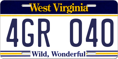 WV license plate 4GR040