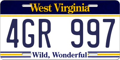 WV license plate 4GR997