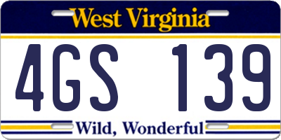 WV license plate 4GS139