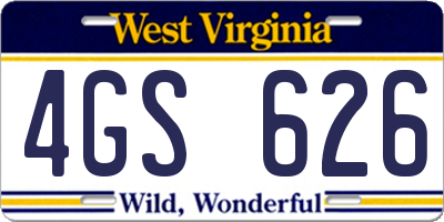 WV license plate 4GS626