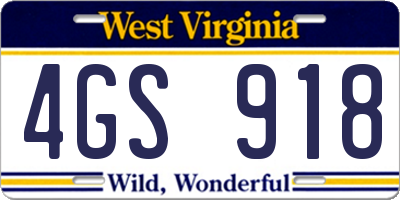 WV license plate 4GS918