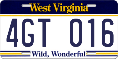 WV license plate 4GT016