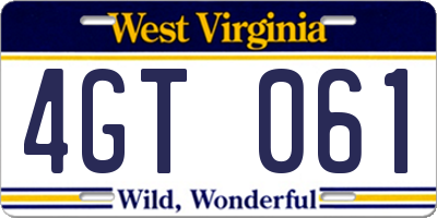 WV license plate 4GT061