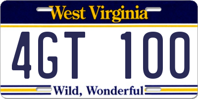 WV license plate 4GT100